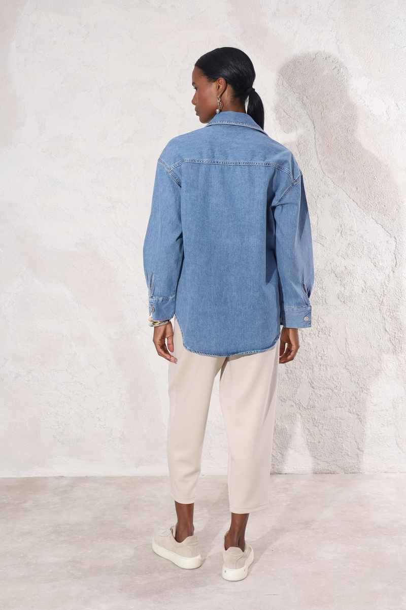 Mavi İncili Denim Gömlek 