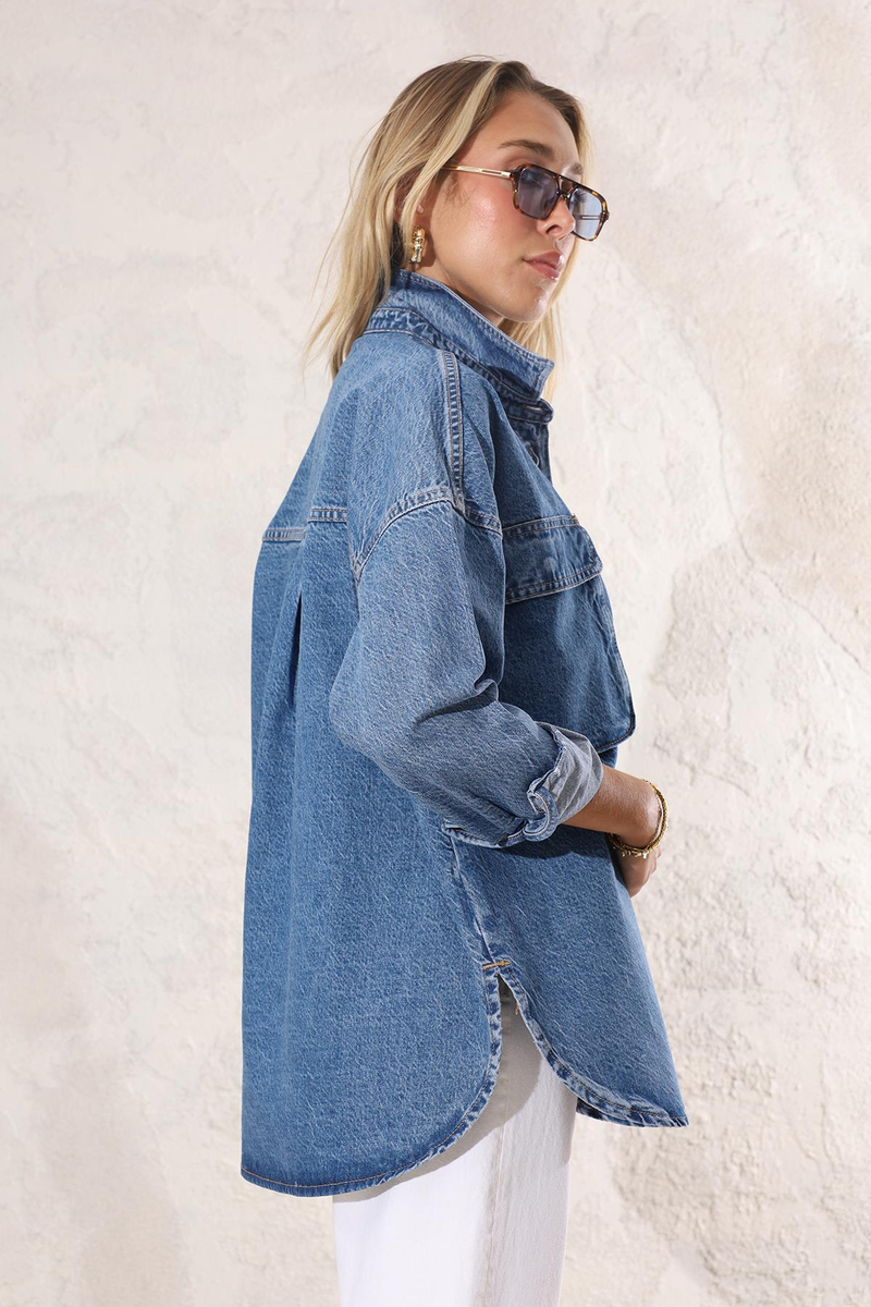 Mavi Kapak Cepli Oversize Kot Ceket 