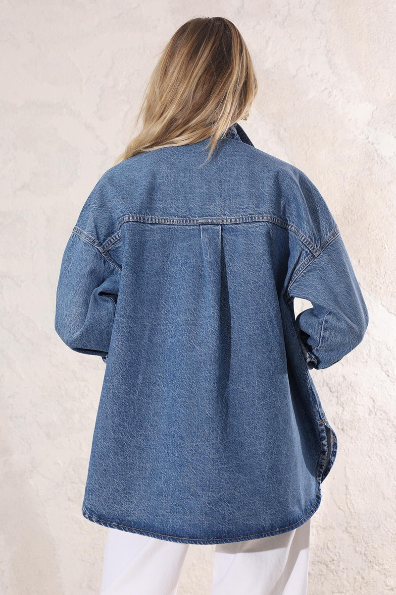 Mavi Kapak Cepli Oversize Kot Ceket 