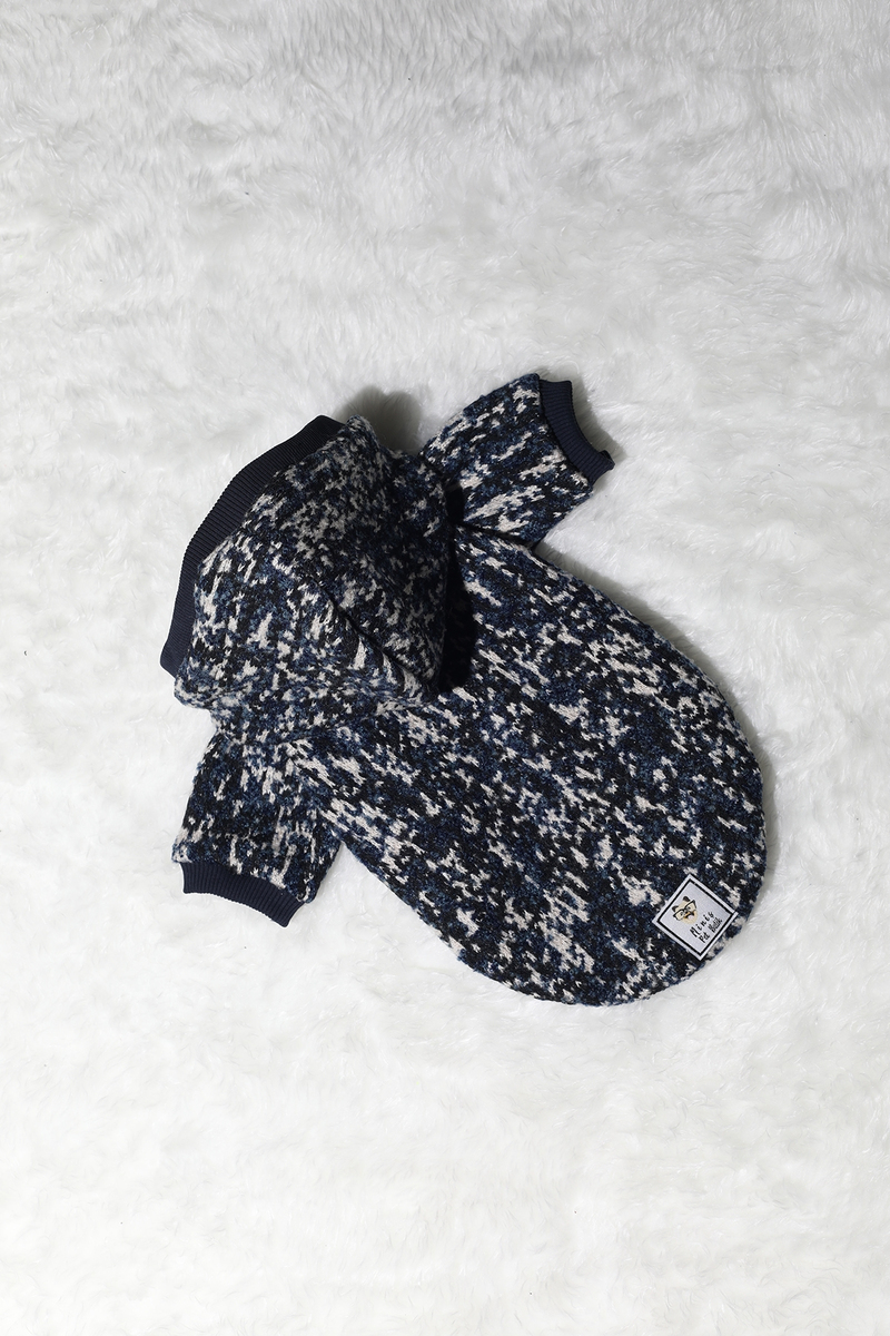 Mavi Kapşonlu Triko Sweatshirt-P1 