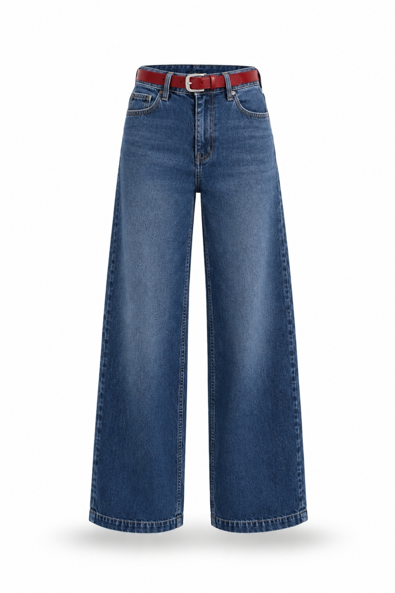 Mavi Kemerli Düz Kesim Jean 01028