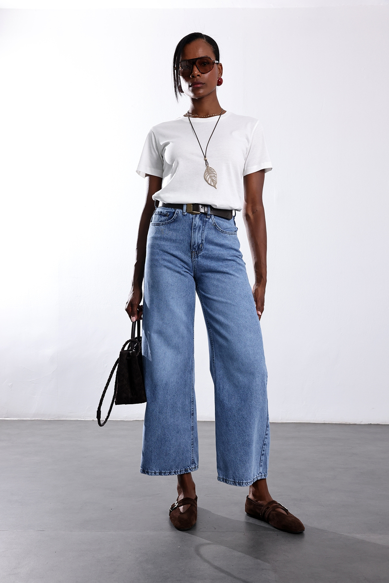 Mavi Kemerli Tensel Denim Pantolon 