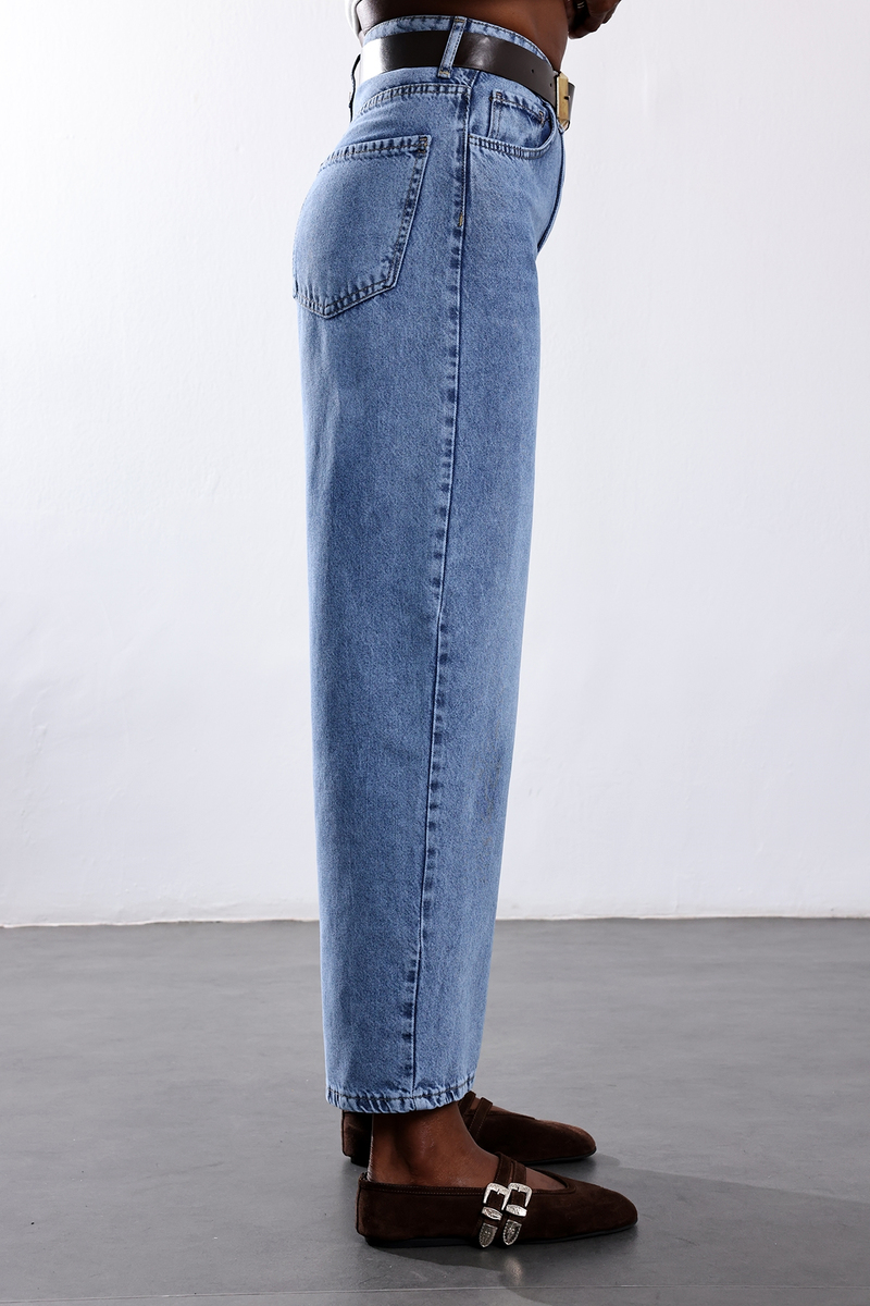 Mavi Kemerli Tensel Denim Pantolon 