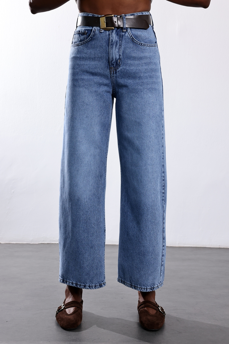 Mavi Kemerli Tensel Denim Pantolon 