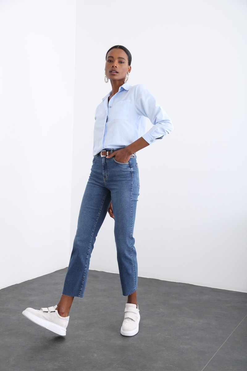 Mavi Kesik Paça Boy Fit Jean 