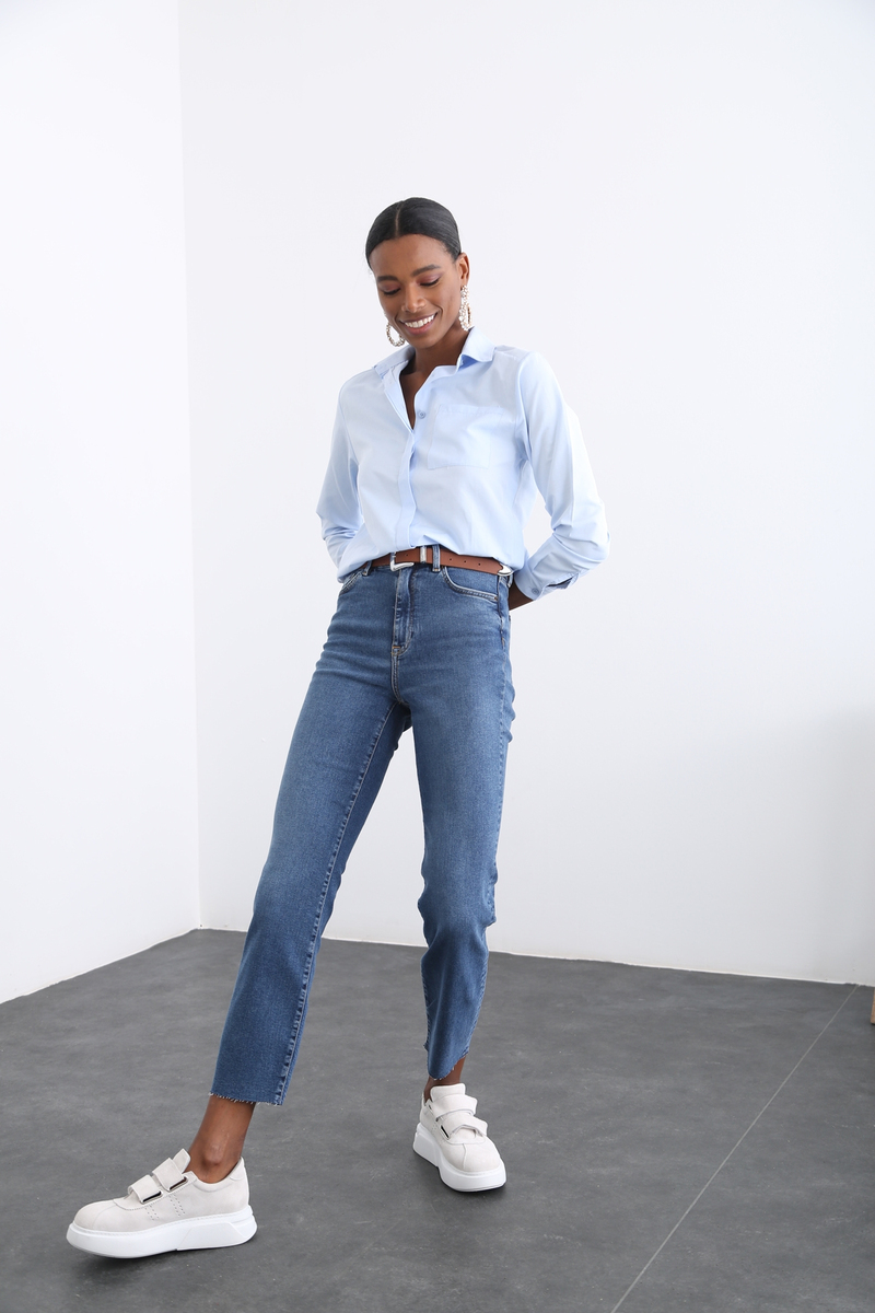 Mavi Kesik Paça Boy Fit Jean 