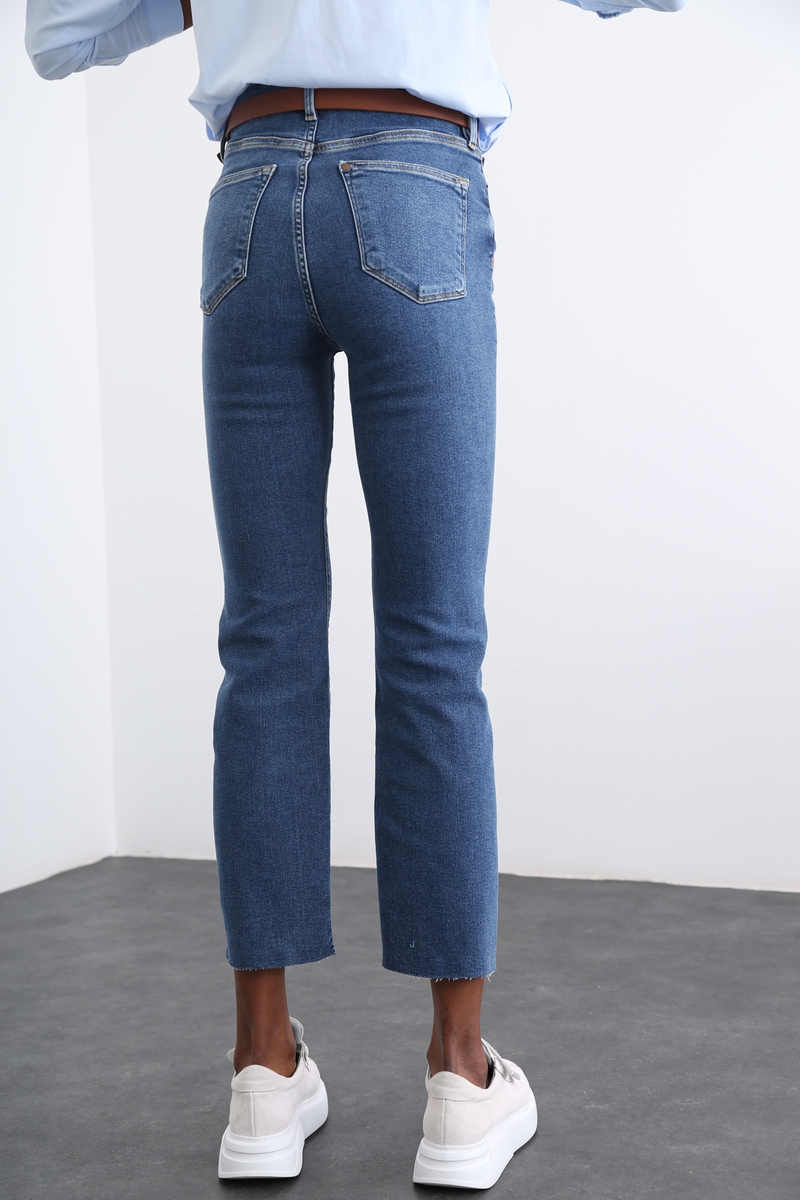 Mavi Kesik Paça Boy Fit Jean 