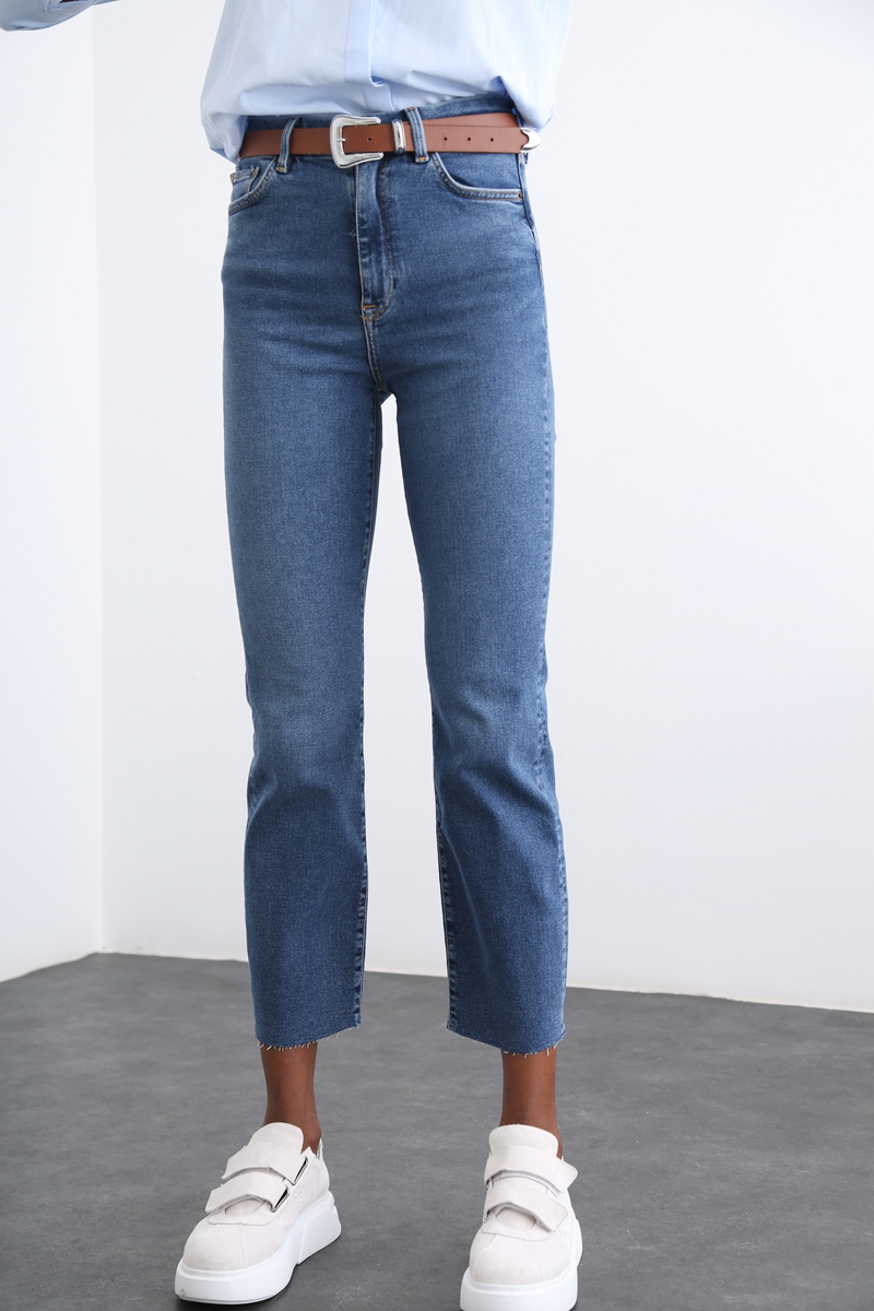 Mavi Kesik Paça Boy Fit Jean 
