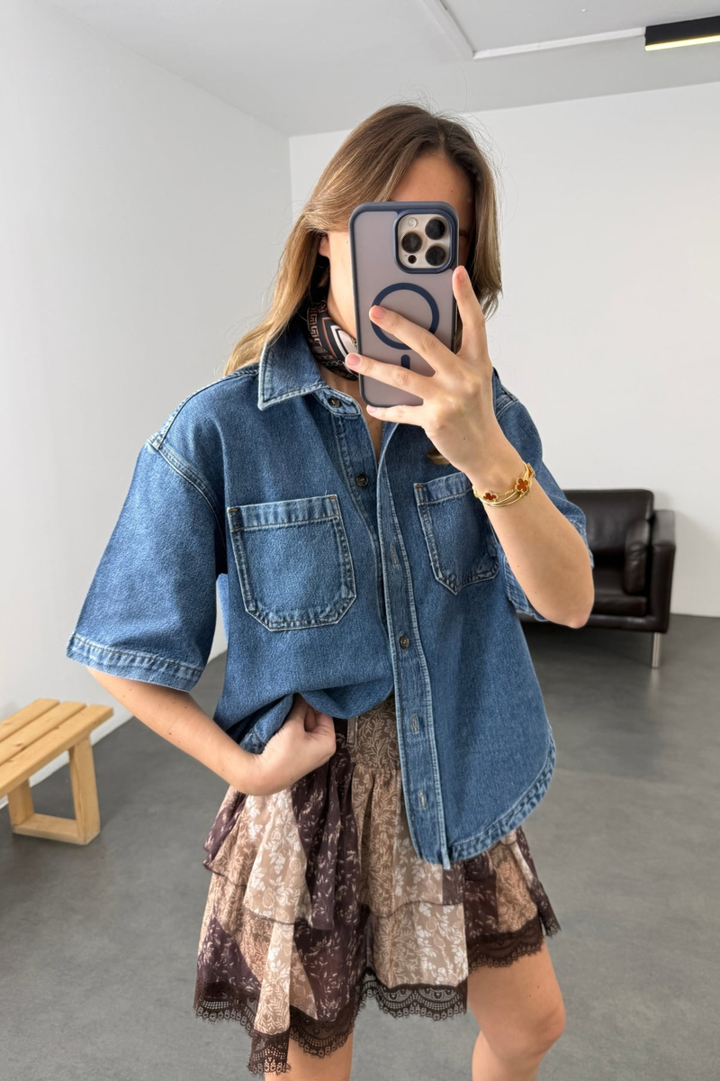 Mavi Oversize Kot Gömlek Ceket 
