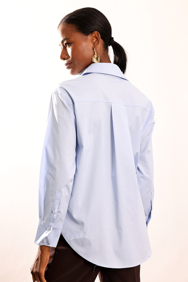 Mavi Oversize Poplin Gömlek 4112