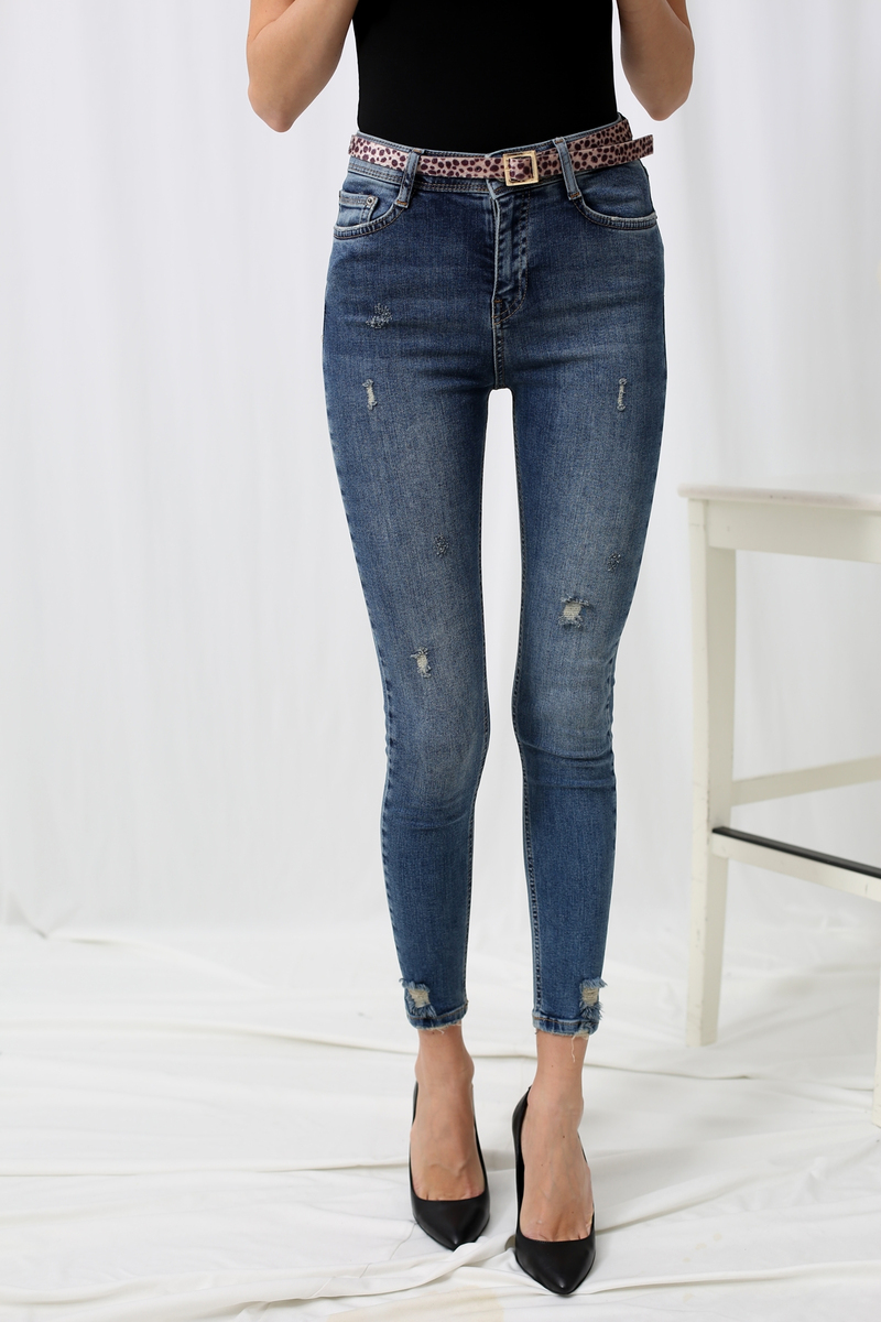 Mavi Paça Detaylı Tint Yıkamalı Jean
