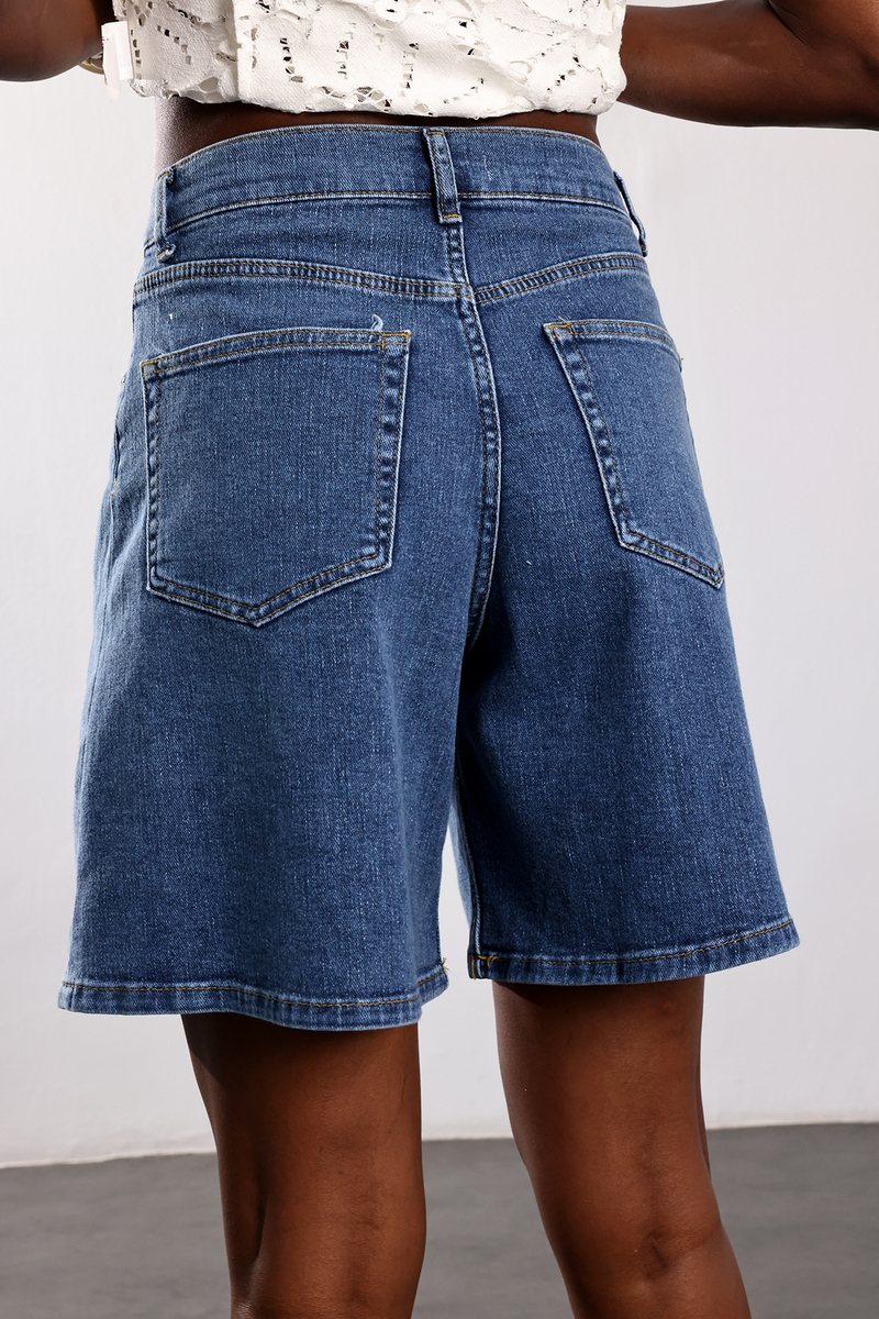 Mavi Pileli Denim Şort 