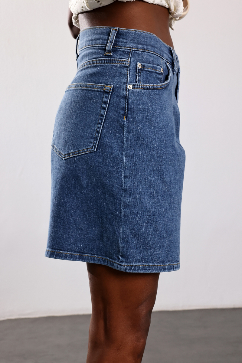 Mavi Pileli Denim Şort 