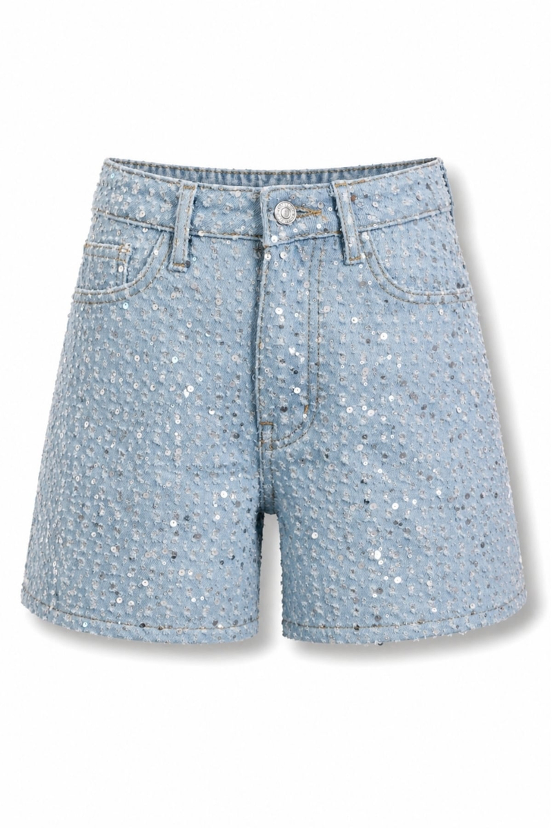 Mavi Pullu Denim Şort 