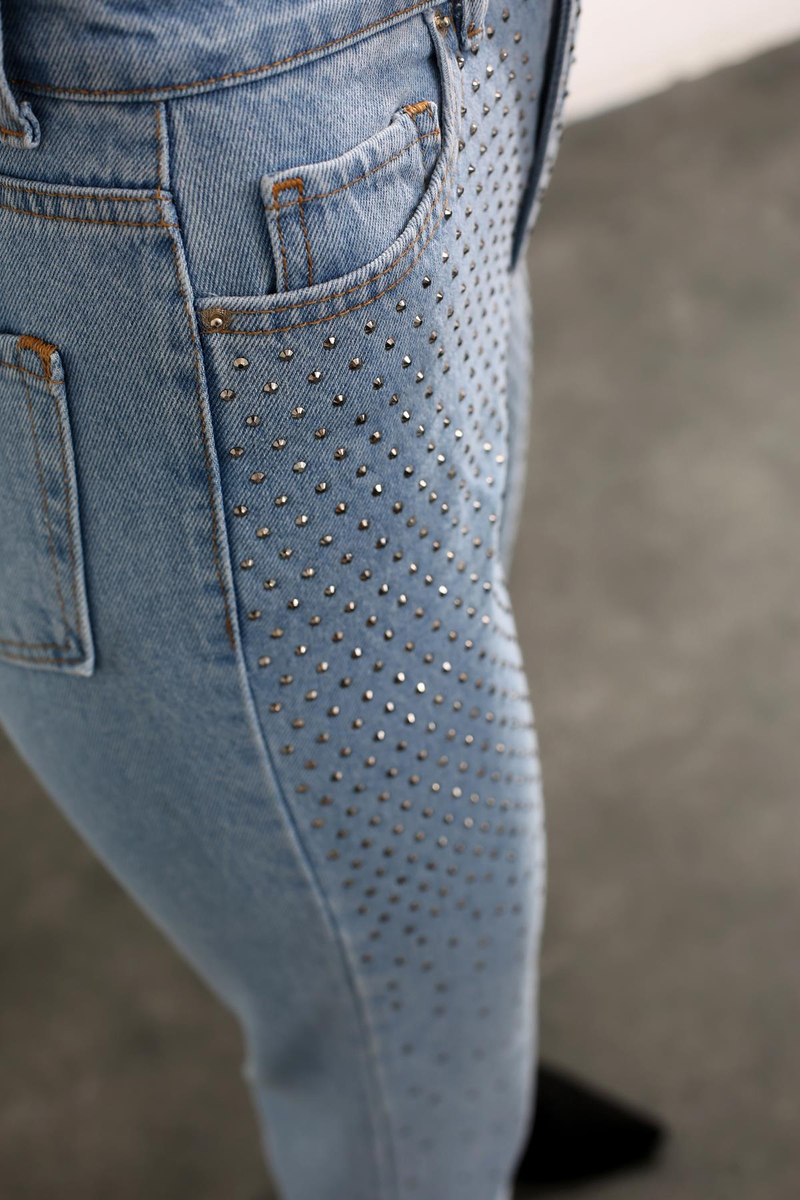 Mavi Ultra Yüksek Bel Taşlı Jean 1084-ZR
