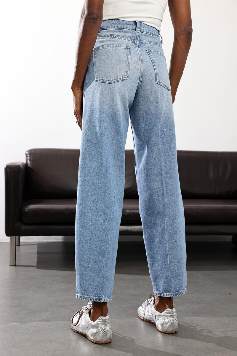 Mavi Yüksek Bel Barrel Jean 