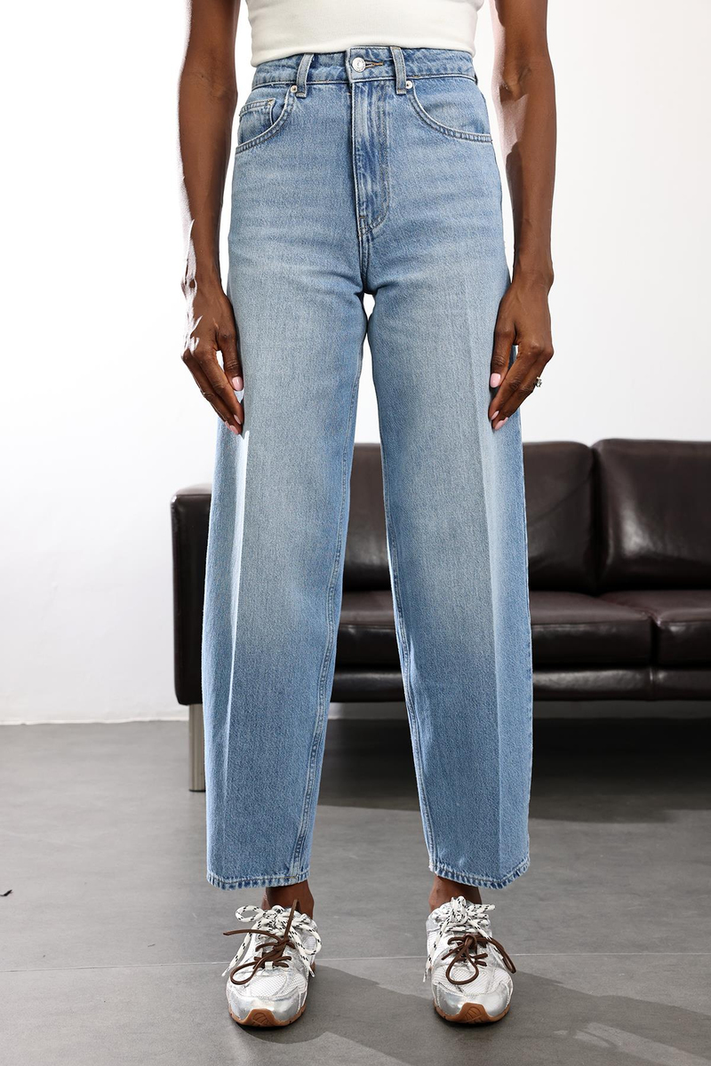 Mavi Yüksek Bel Barrel Jean 