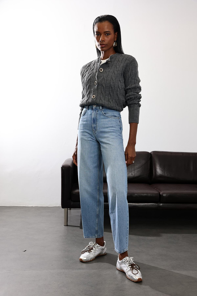 Mavi Yüksek Bel Barrel Jean 