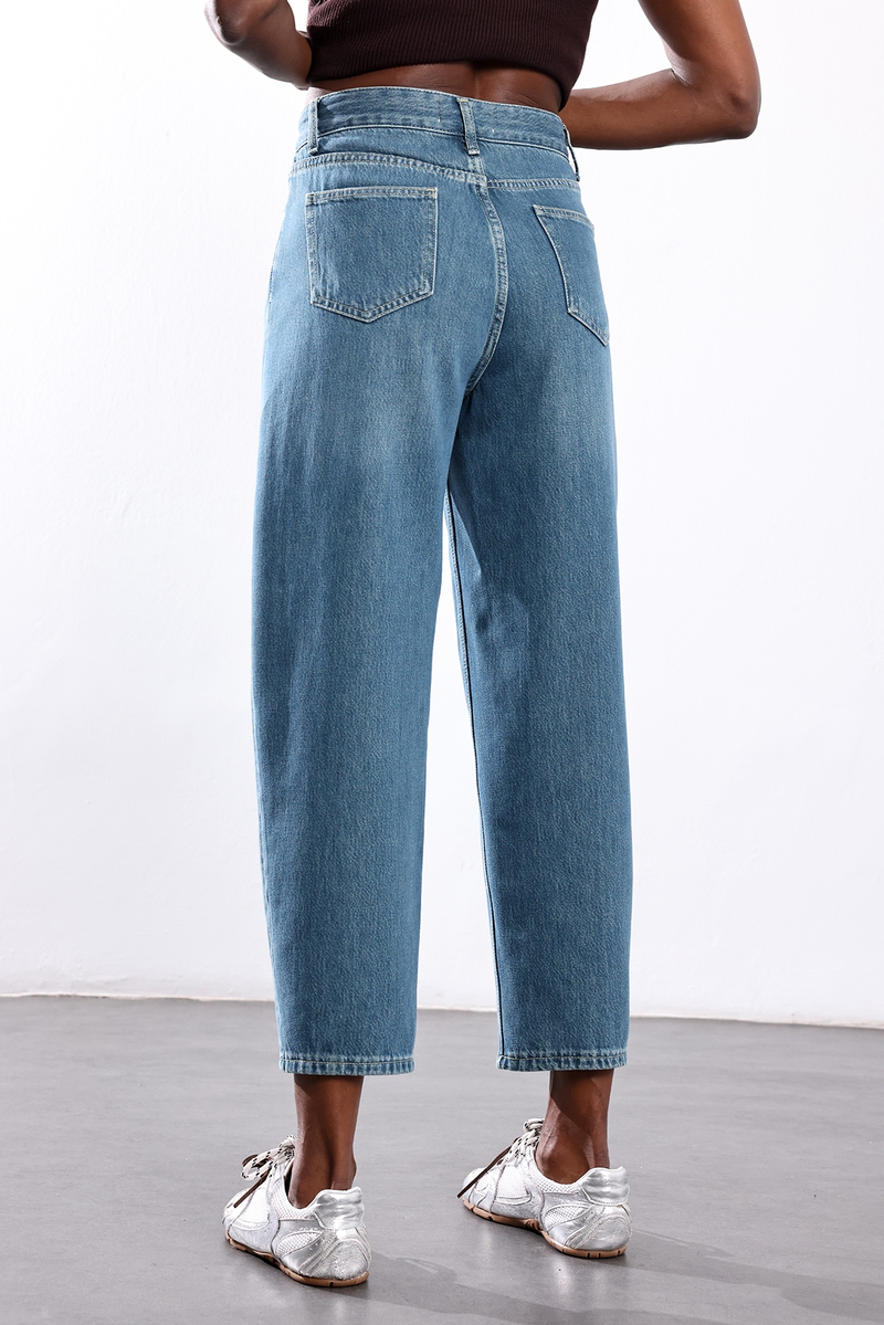 Mavi Yüksek Bel Barrel Jean 