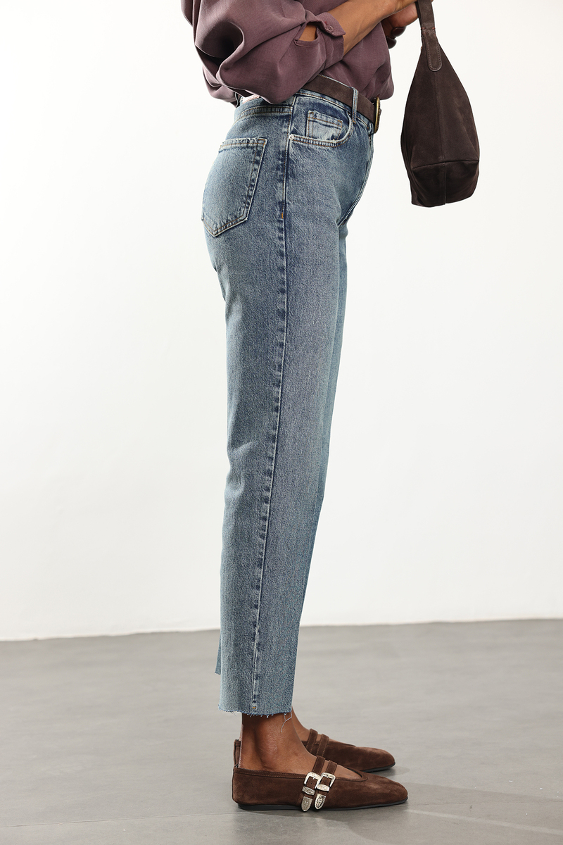 Mavi Yüksek Bel Boyfit Jean 2004