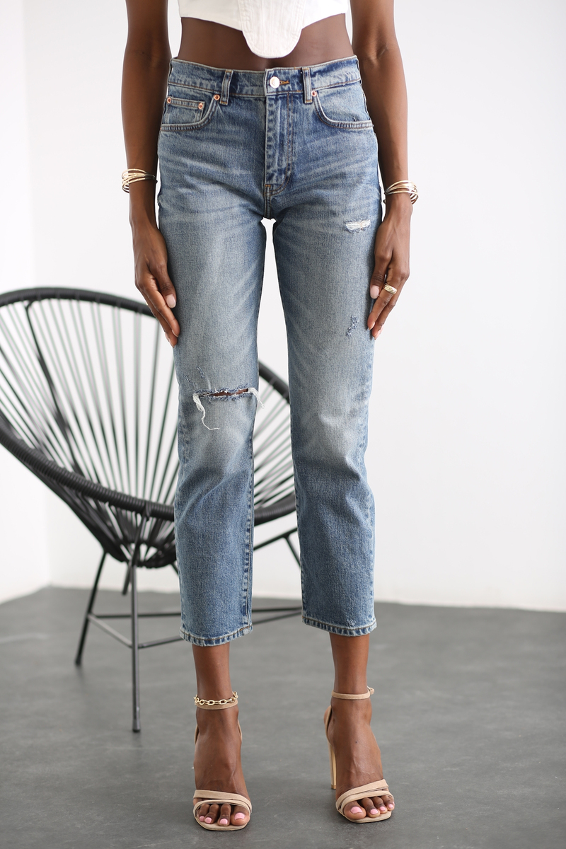 Mavi Yüksek Bel Boyfriend Jean 