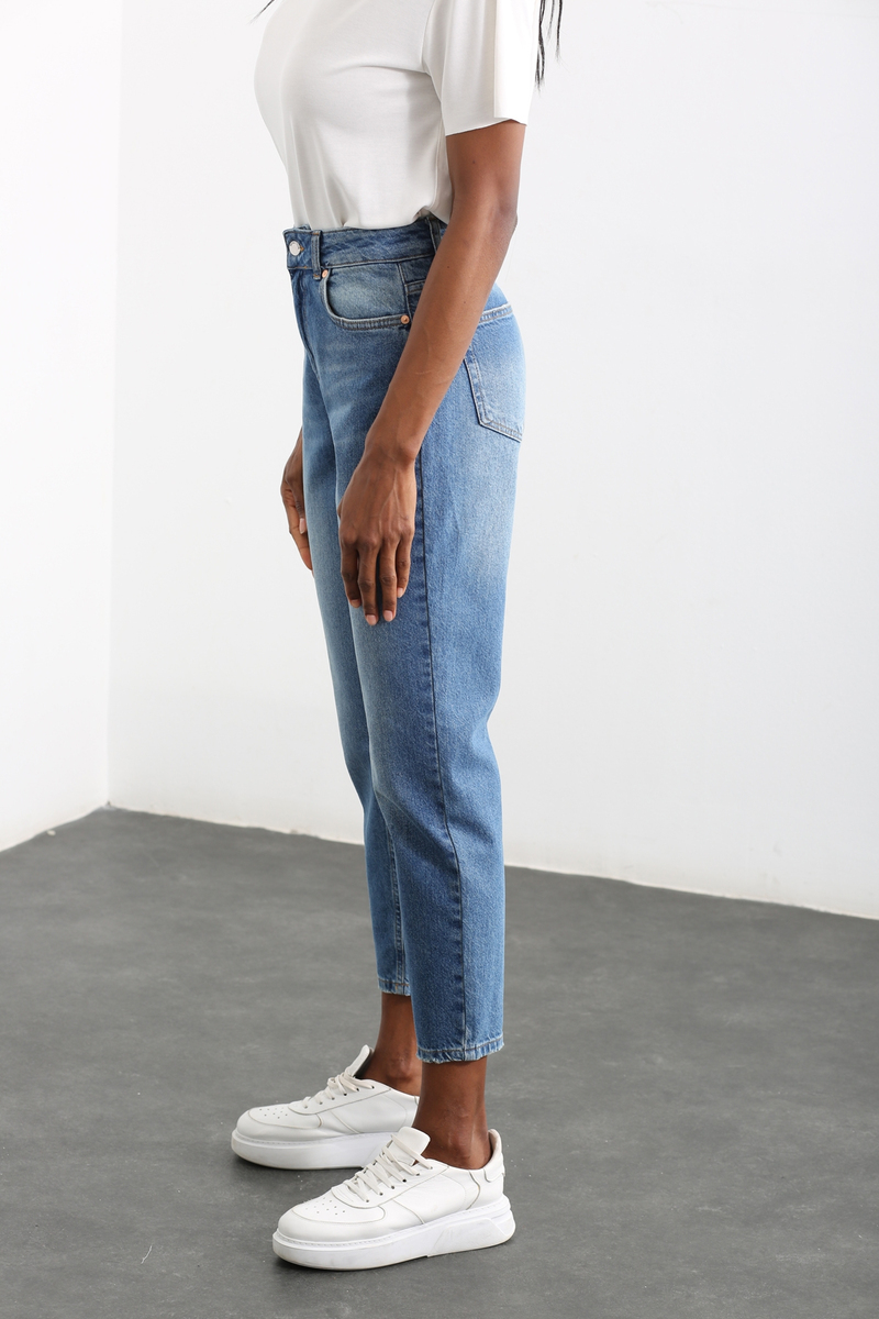 Mavi Yüksek Bel Boyfriend Jean 