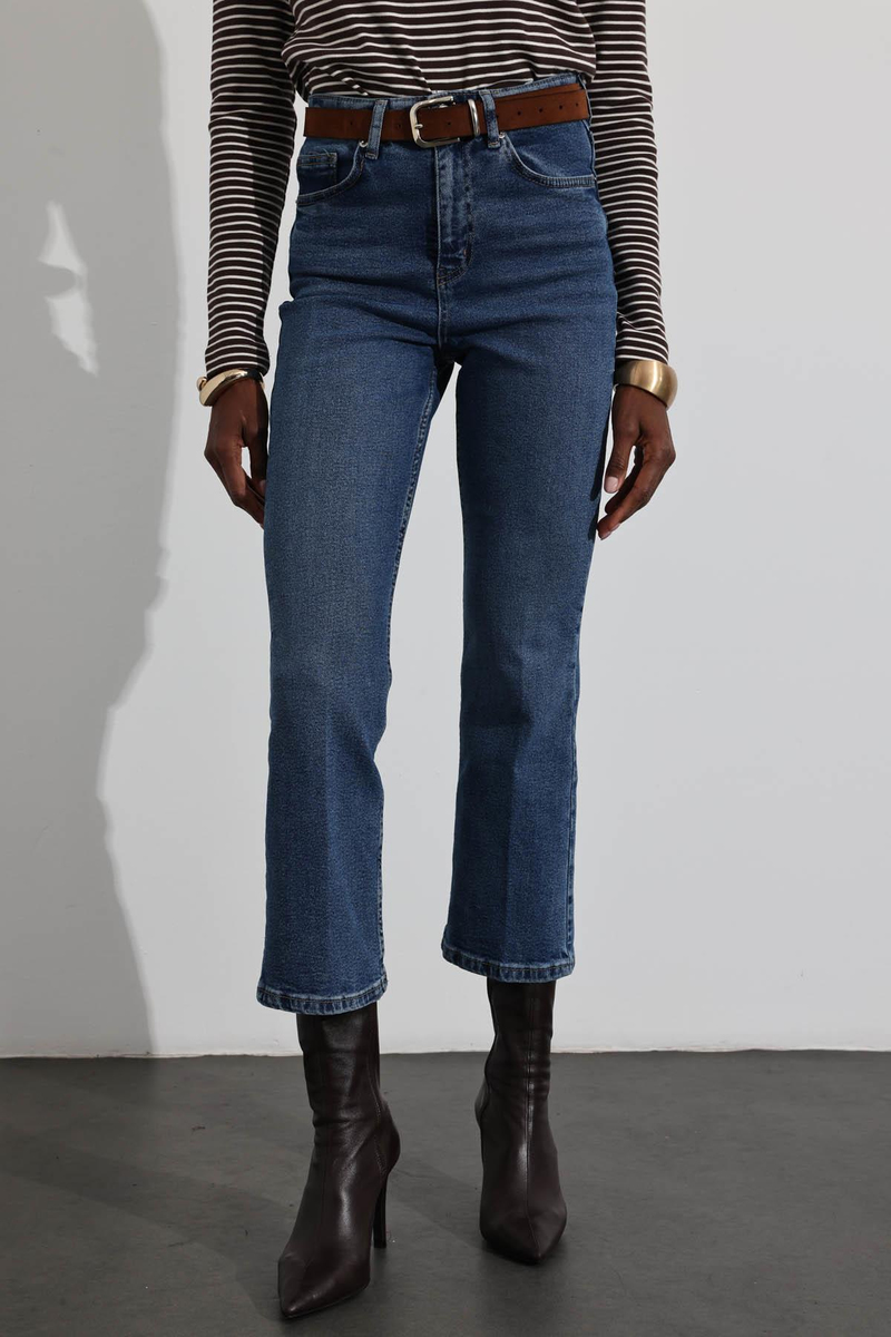 Mavi Yüksek Bel Flare Jean 