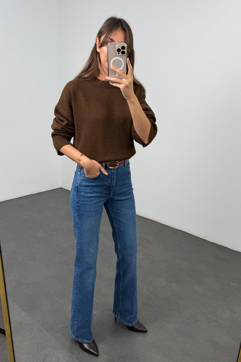 Mavi Yüksek Bel Flare Jean