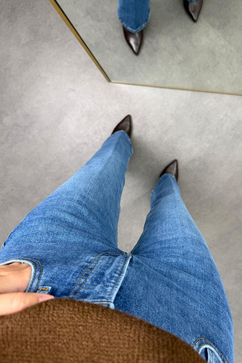 Mavi Yüksek Bel Flare Jean