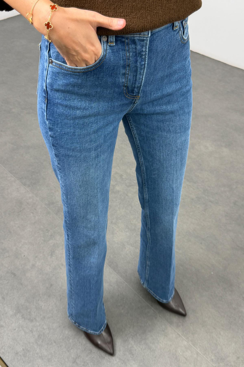 Mavi Yüksek Bel Flare Jean