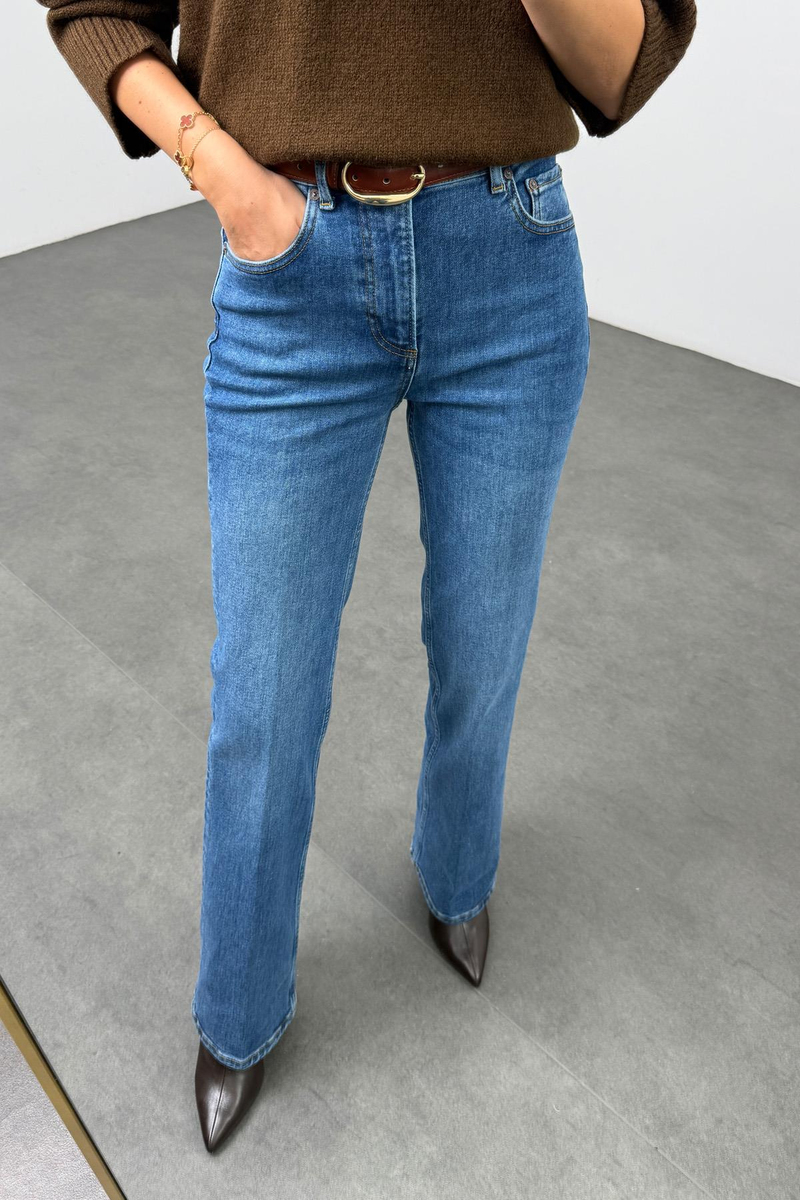 Mavi Yüksek Bel Flare Jean