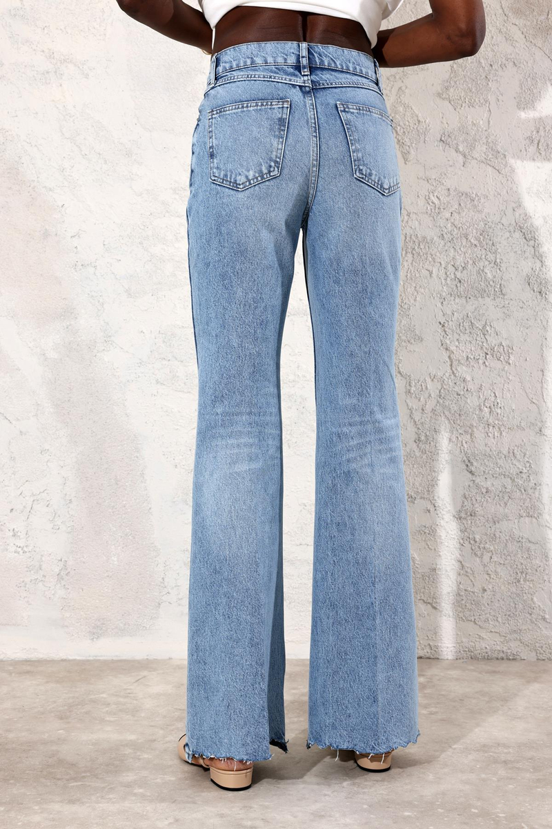 Mavi Yüksek Bel İspanyol Paça Jean 214