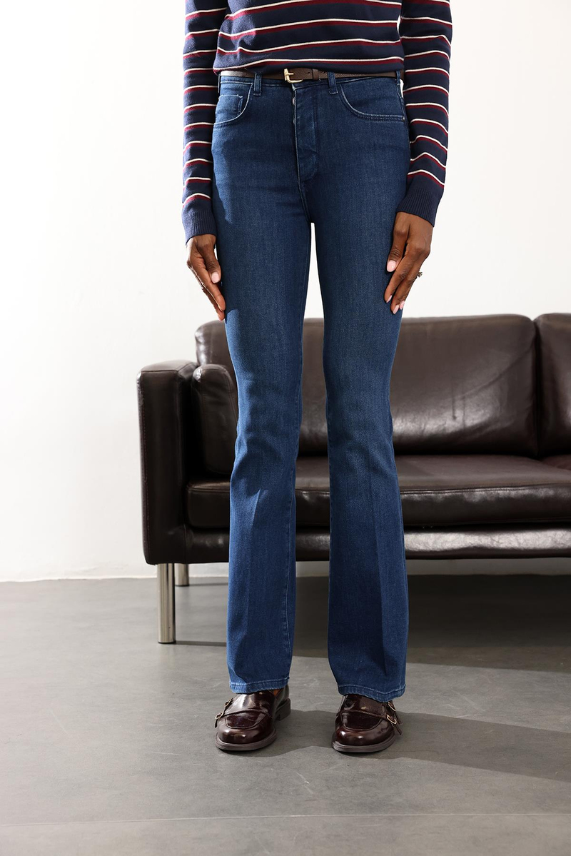 Mavi Yüksek Bel Likralı Bootcut Jean 