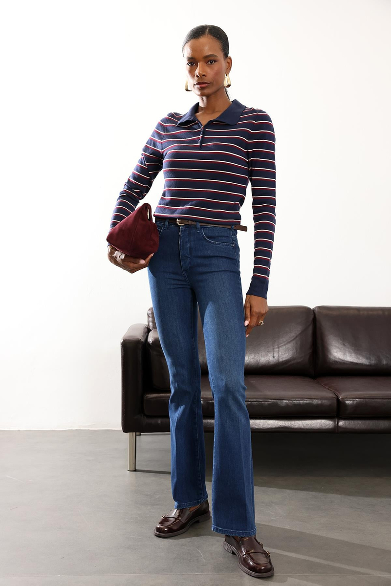 Mavi Yüksek Bel Likralı Bootcut Jean 