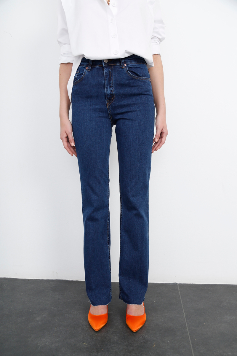 Mavi Yüksek Bel Likralı Flare Jean 132