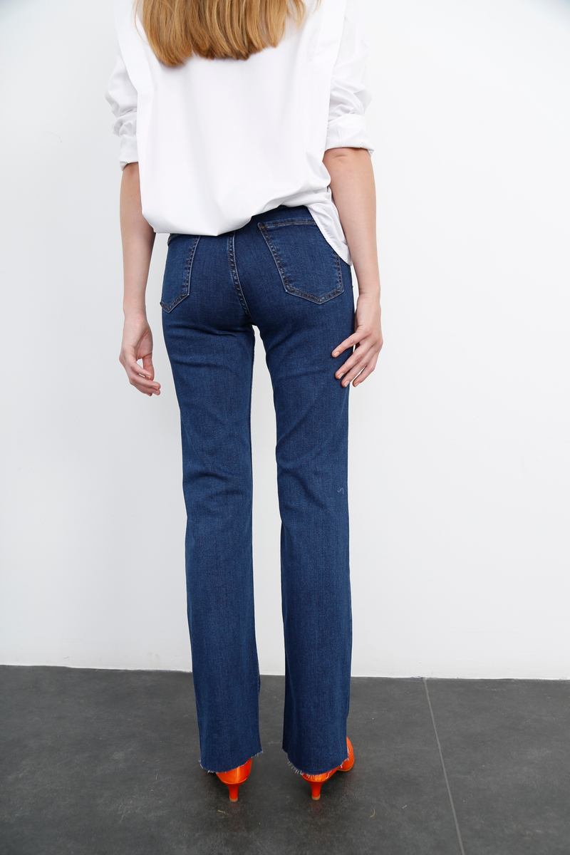Mavi Yüksek Bel Likralı Flare Jean 132