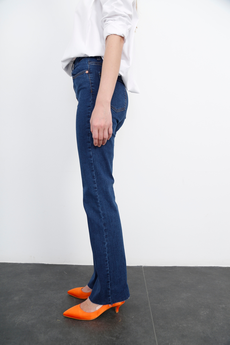 Mavi Yüksek Bel Likralı Flare Jean 132