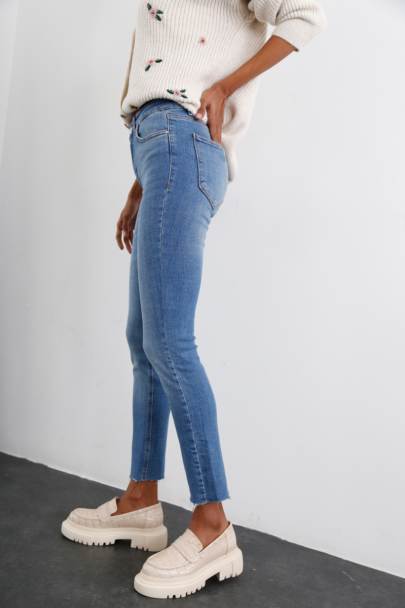 Mavi Yüksek Bel Likralı Skinny Jean 