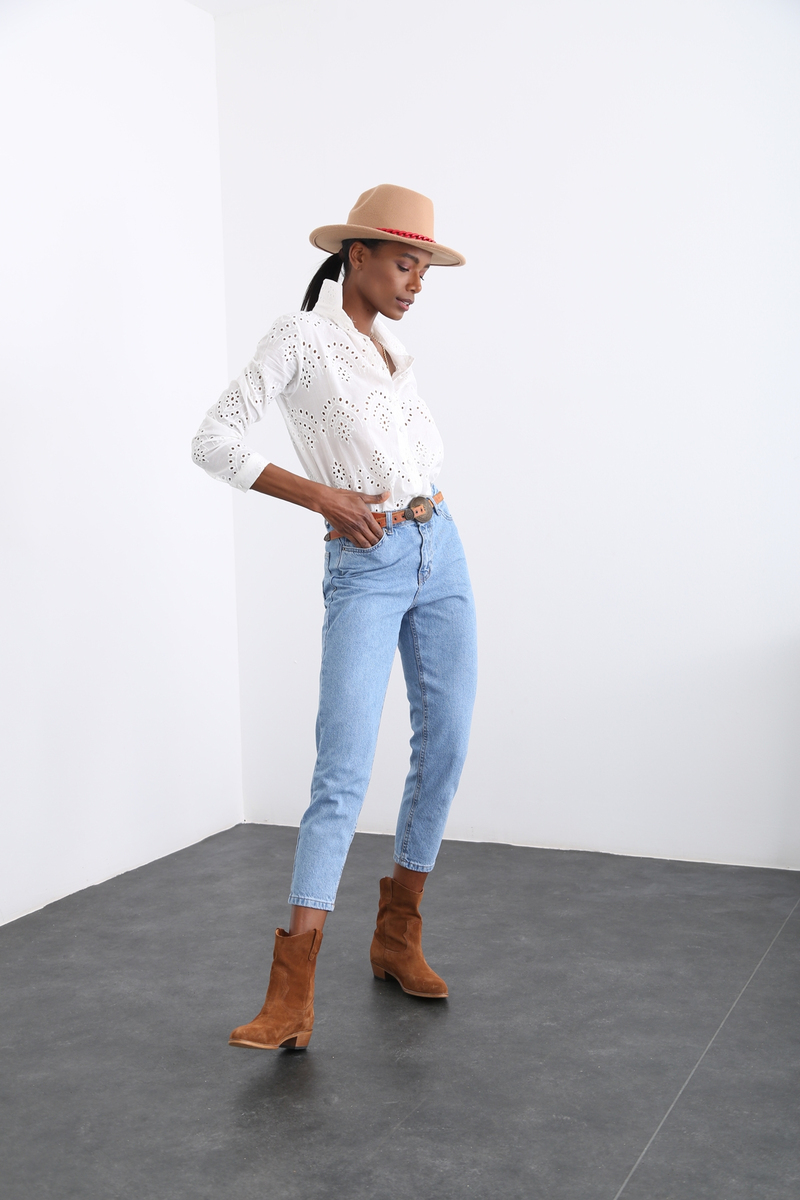 Mavi Yüksek Bel Mom Fit Jean 