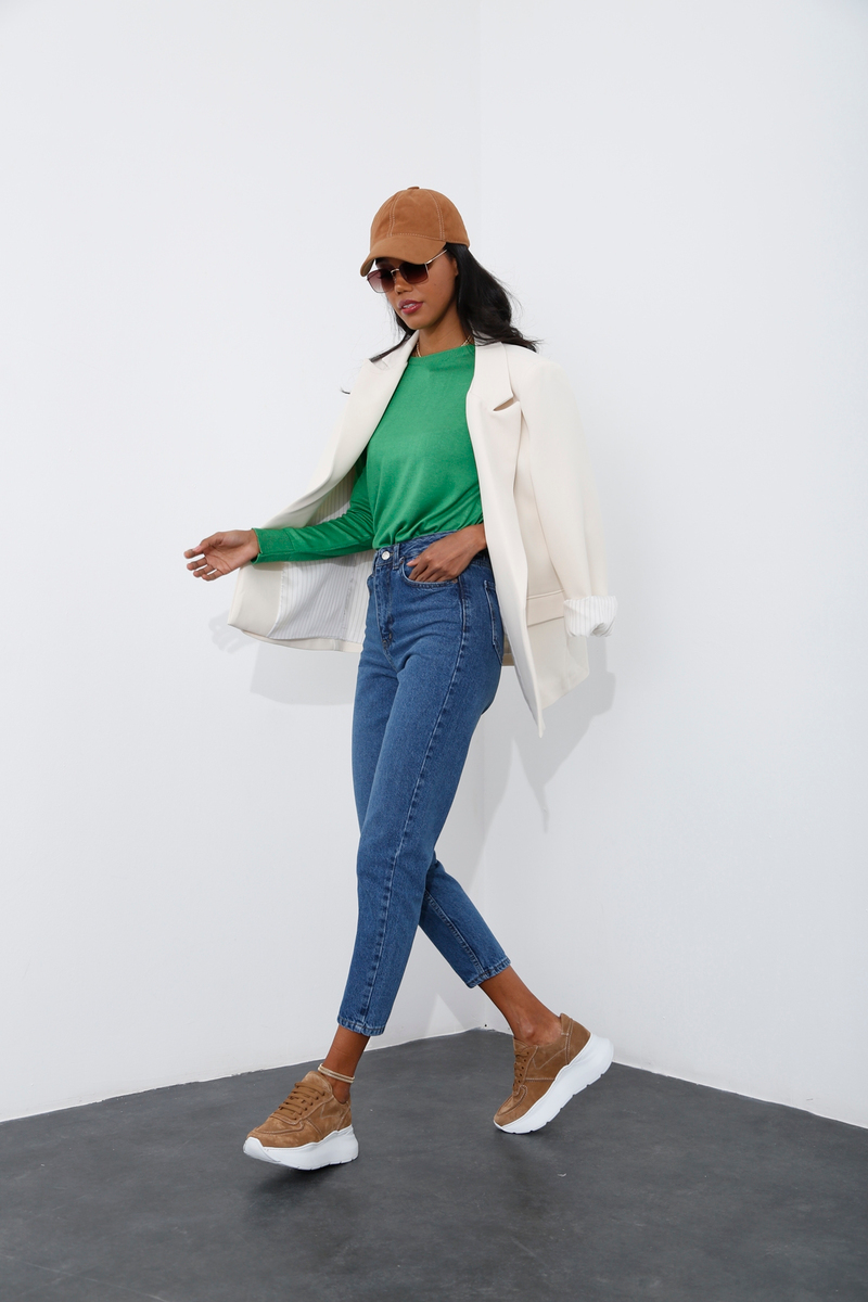 Mavi Yüksek Bel Mom Fit Jean 