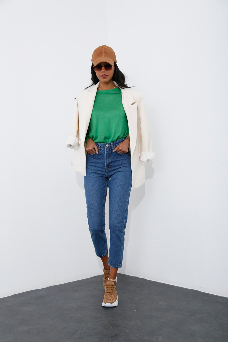 Mavi Yüksek Bel Mom Fit Jean 