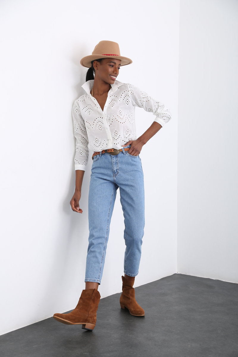 Mavi Yüksek Bel Mom Fit Jean 