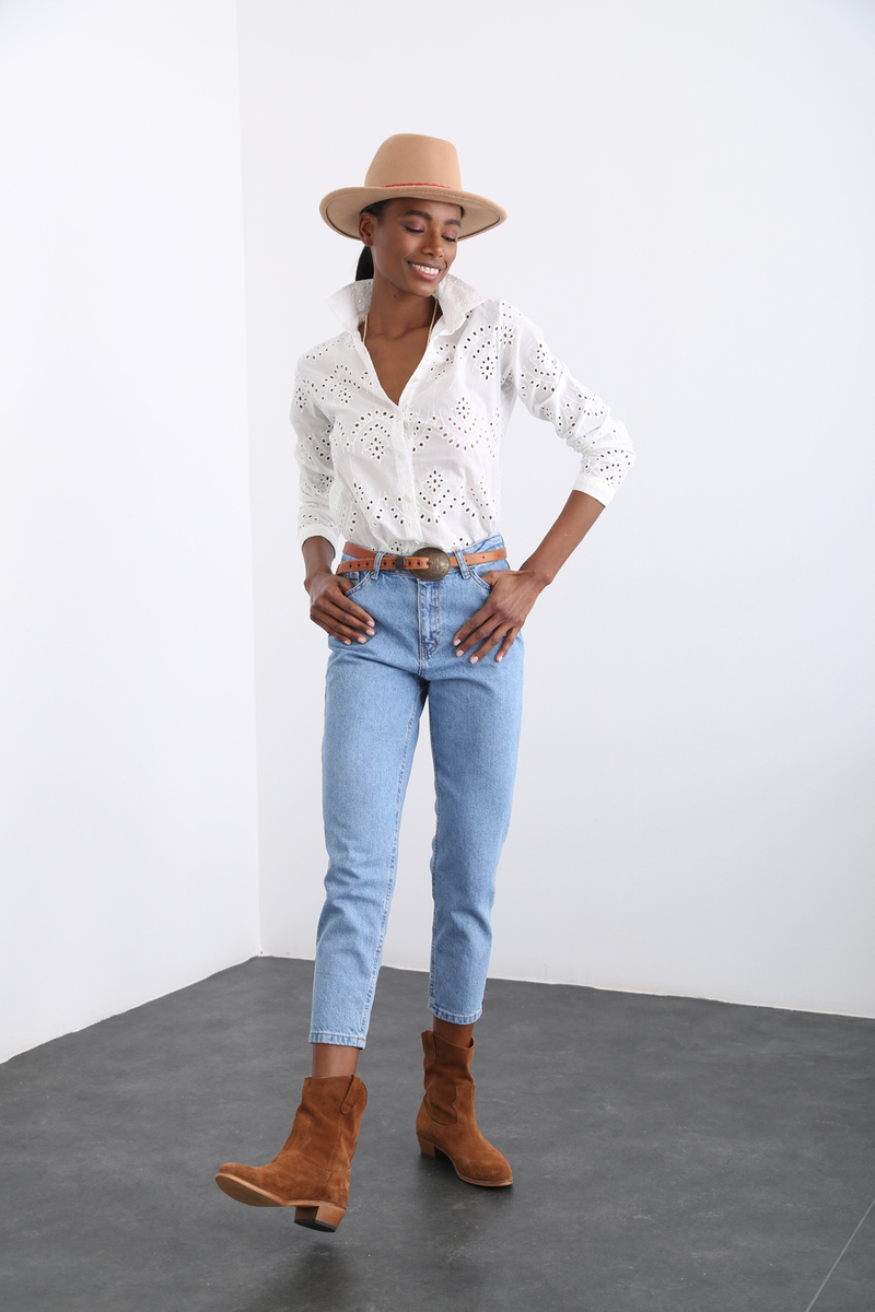 Mavi Yüksek Bel Mom Fit Jean 