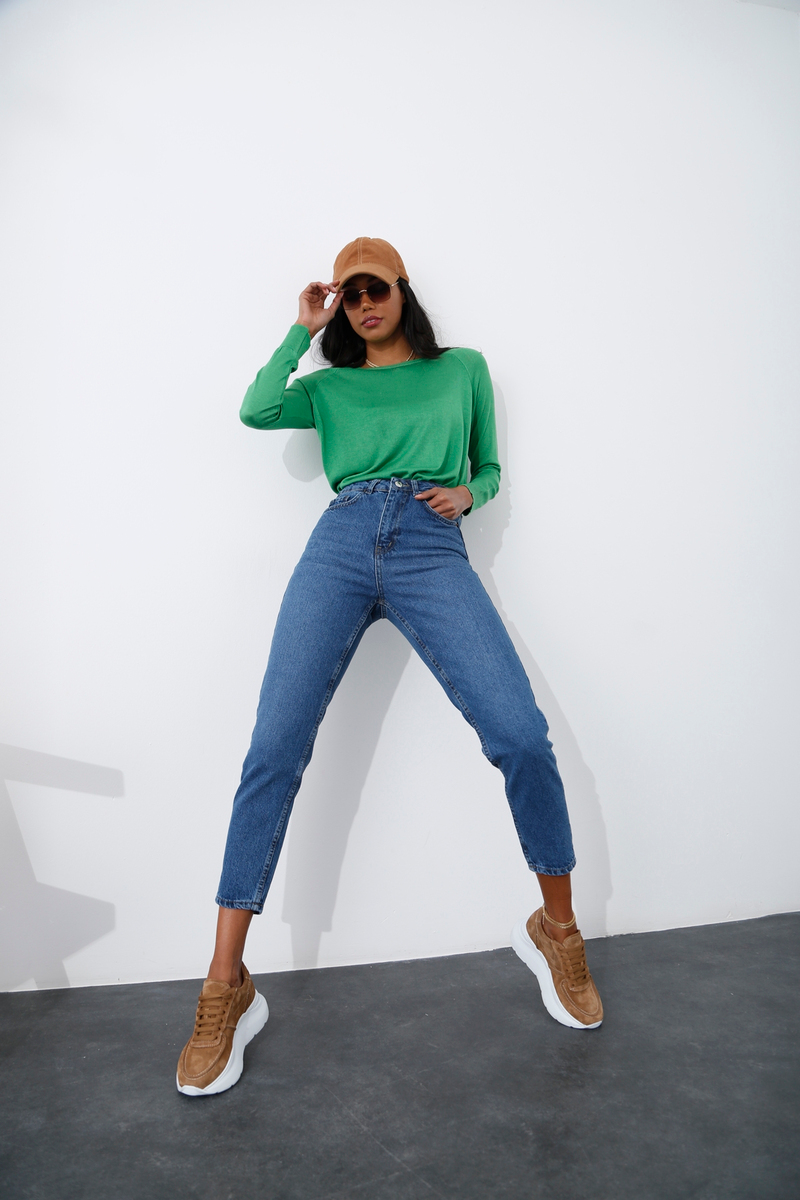 Mavi Yüksek Bel Mom Fit Jean 
