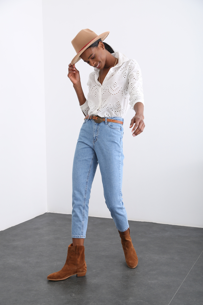 Mavi Yüksek Bel Mom Fit Jean 