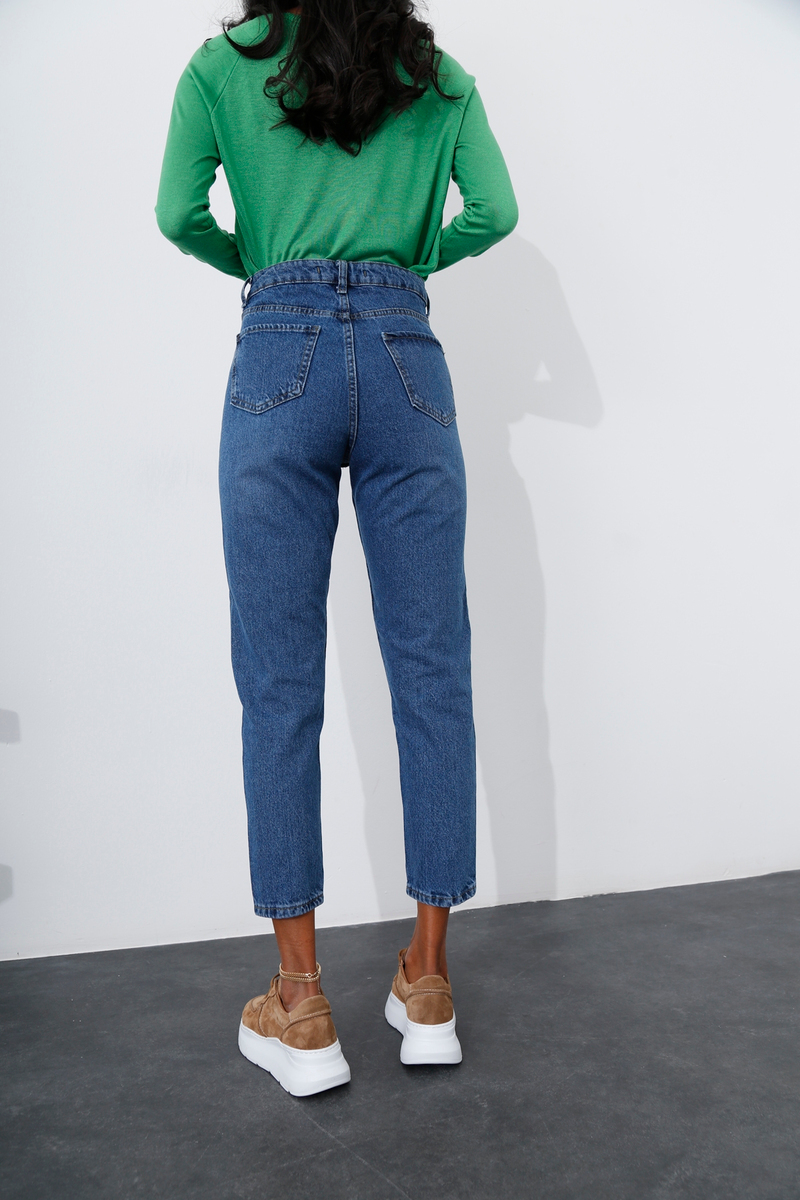 Mavi Yüksek Bel Mom Fit Jean 
