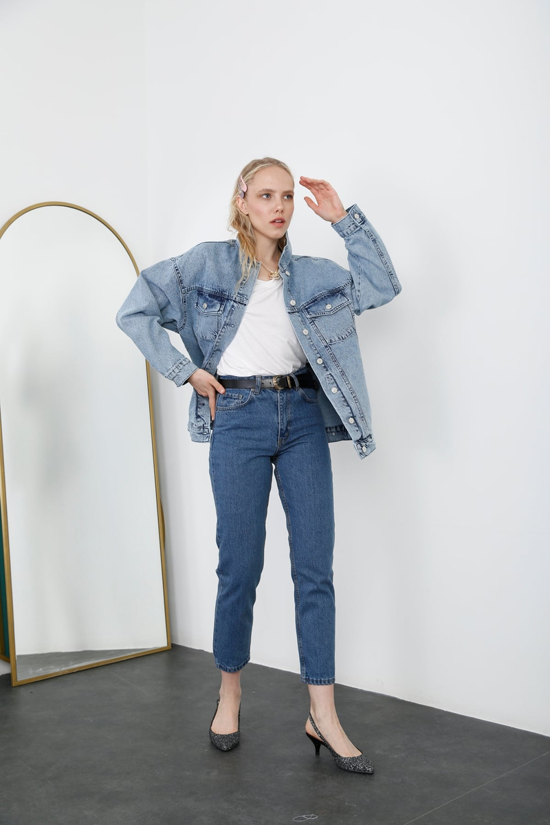 Mavi Yüksek Bel Mom Fit Jean-1 