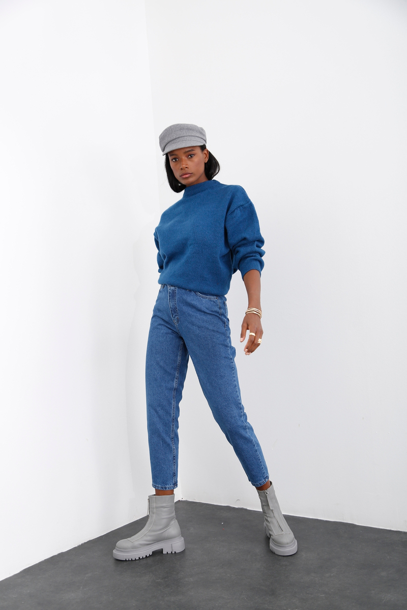 Mavi Yüksek Bel Mom Fit Jean-1 
