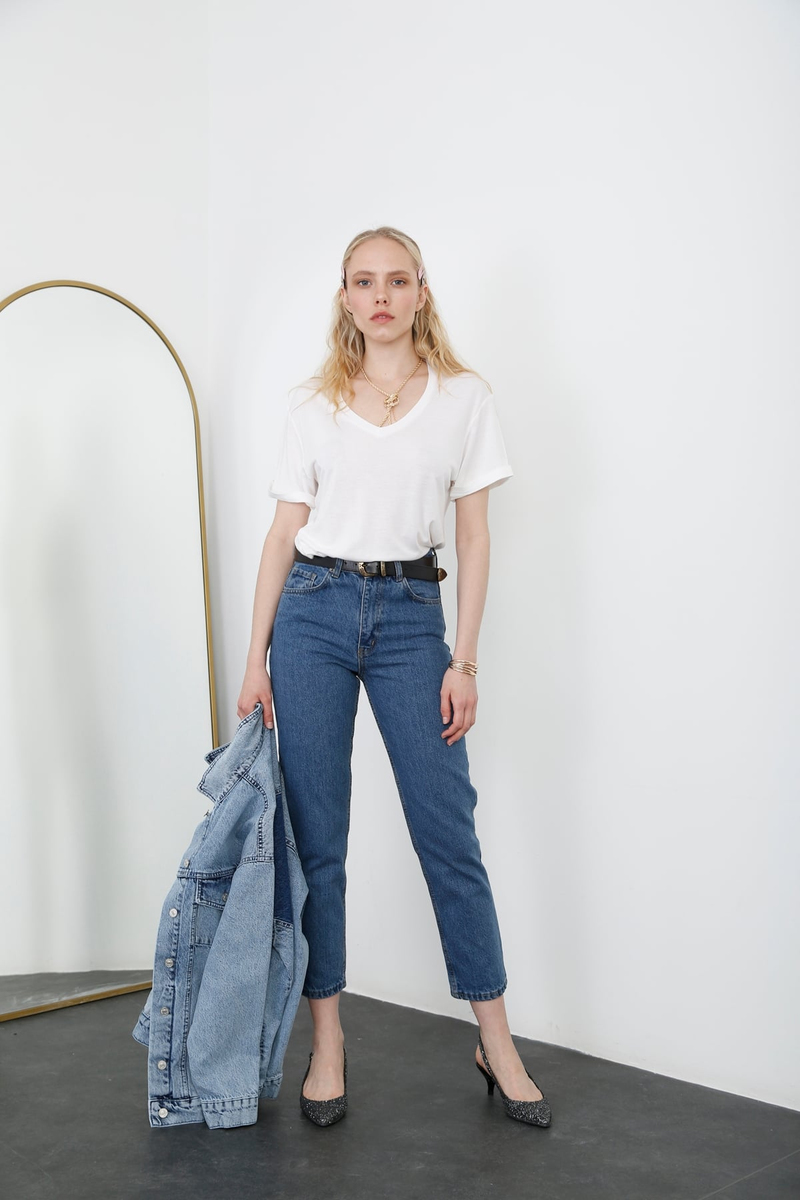 Mavi Yüksek Bel Mom Fit Jean-1 