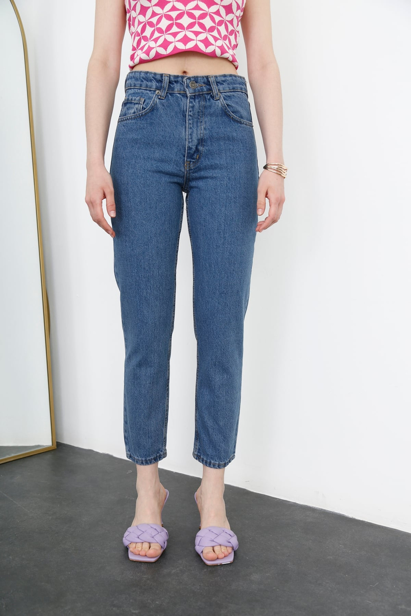 Mavi Yüksek Bel Mom Fit Jean-1 